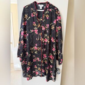 Vintage Morgan Taylor Short Black with floral Satin Feel Nightgown Sz 3x